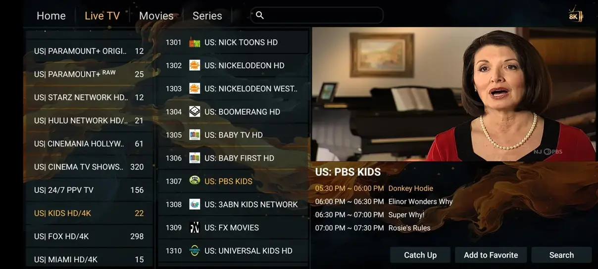 Menú de selección de películas VOD en Buho IPTV